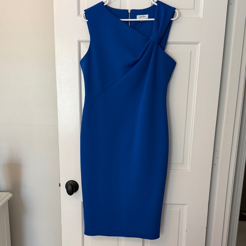 Calvin Klein Cobalt One-Shoulder Sheath Dress